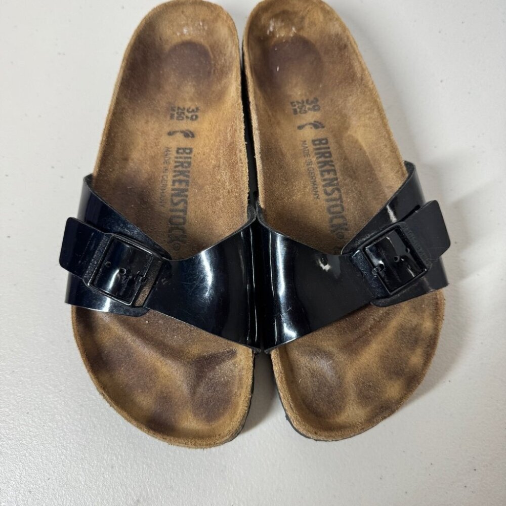 Birkenstock Madrid Black Patent Leather Sandals Women’s Slip On Size 39 - Picture 13 of 14